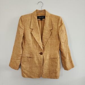 Vtg Linda Allard Ellen Tracy Sz P6 100% Linen Blazer Ochre Orange Quiet Luxury